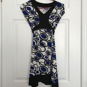 Jessie Girl White Blue Polka Dot Dress Size 14 V-Neck With Tie Back Bow